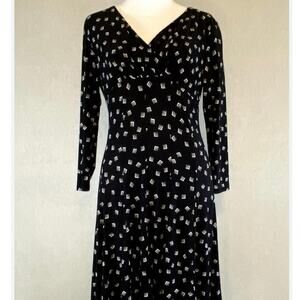 Ralph Lauren Black White Geometric Wrap Bodice Fit & Flare Dress Size 12 Career